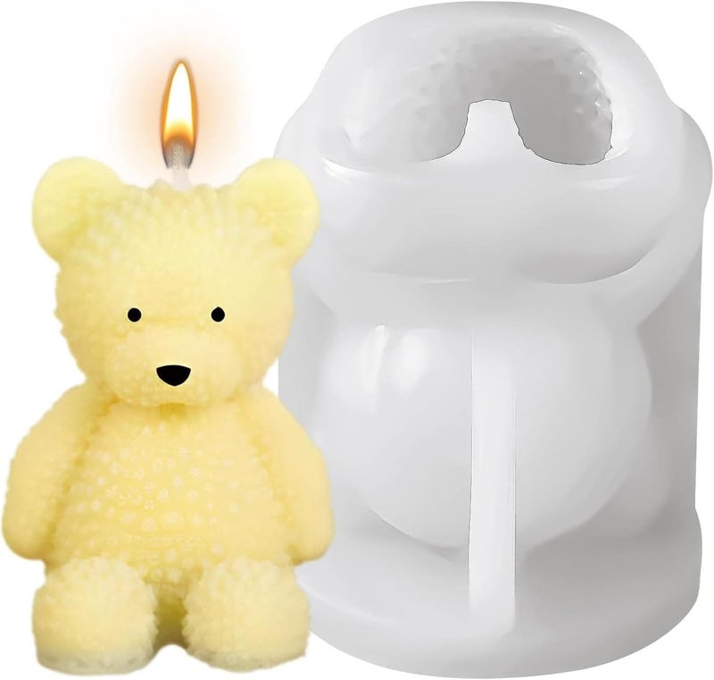 SOFTCREATO 3D Teddy Bear With Fur Shape Silicone Candle Mold I 3D Cute Animal Cub Silicone Epoxy Mould I Bear Candle Mould Baby Bear Silicone Mould DIY Chocolate Cake Decor Soap Resin Art Craft Making