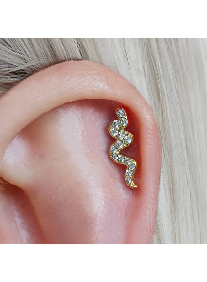 Snake Design 316 Stainless Steel Ball Back Piercing Stud with Zircon Stones - Single Piece - Image 2