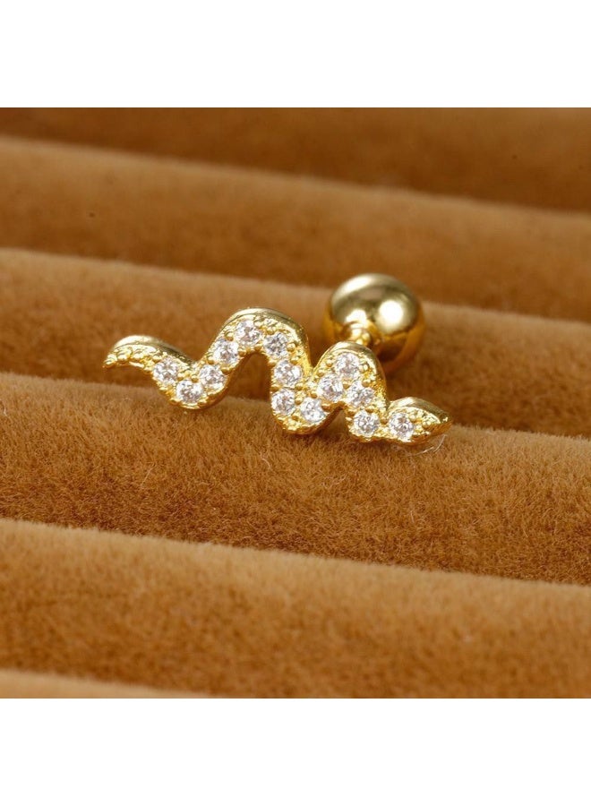Snake Design 316 Stainless Steel Ball Back Piercing Stud with Zircon Stones - Single Piece - Image 1