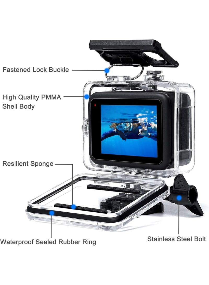 كاميرا سوداء مقاومة للماء متوافقة مع GoPro Hero 13/12/11/10/9 ، 60m (196ft) حالة الغوص تحت الماء مع قبضة اليد العائمة وإكسسوارات التثبيت الكاملة - Image 5