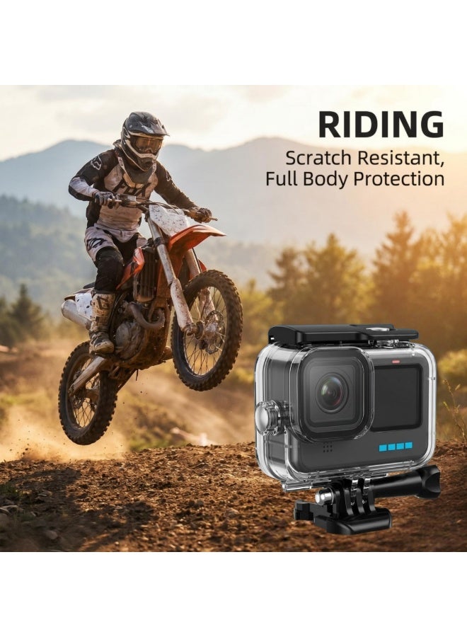 كاميرا سوداء مقاومة للماء متوافقة مع GoPro Hero 13/12/11/10/9 ، 60m (196ft) حالة الغوص تحت الماء مع قبضة اليد العائمة وإكسسوارات التثبيت الكاملة - Image 3