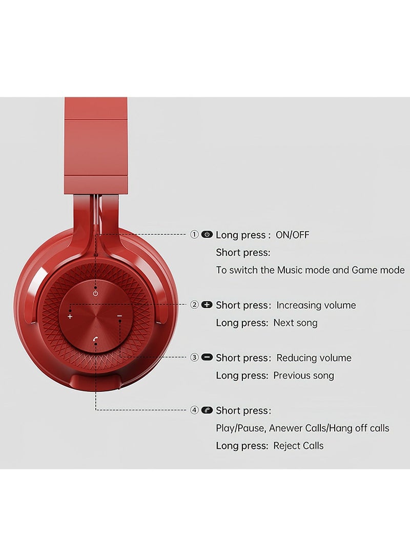 fingertime P1 Heavy Bass Wireless Bluetooth Headset for Sports, for Phone/PC Gaming Earpiece Bluetooth Headphones (Red) - Image 2