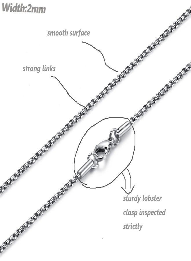 FOSIR Mens Chain Necklaces, 2mm Stainless Steel Rolo Chain Necklace for Men and Women, Silver Tone Box Chains for Men, 20 Inch - Image 4