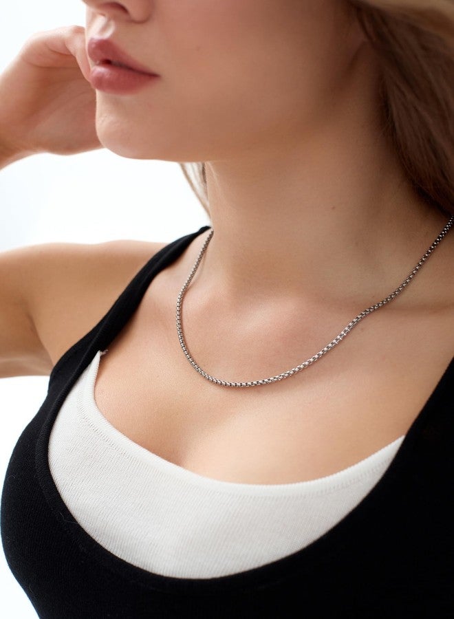 FOSIR Mens Chain Necklaces, 2mm Stainless Steel Rolo Chain Necklace for Men and Women, Silver Tone Box Chains for Men, 20 Inch - Image 5