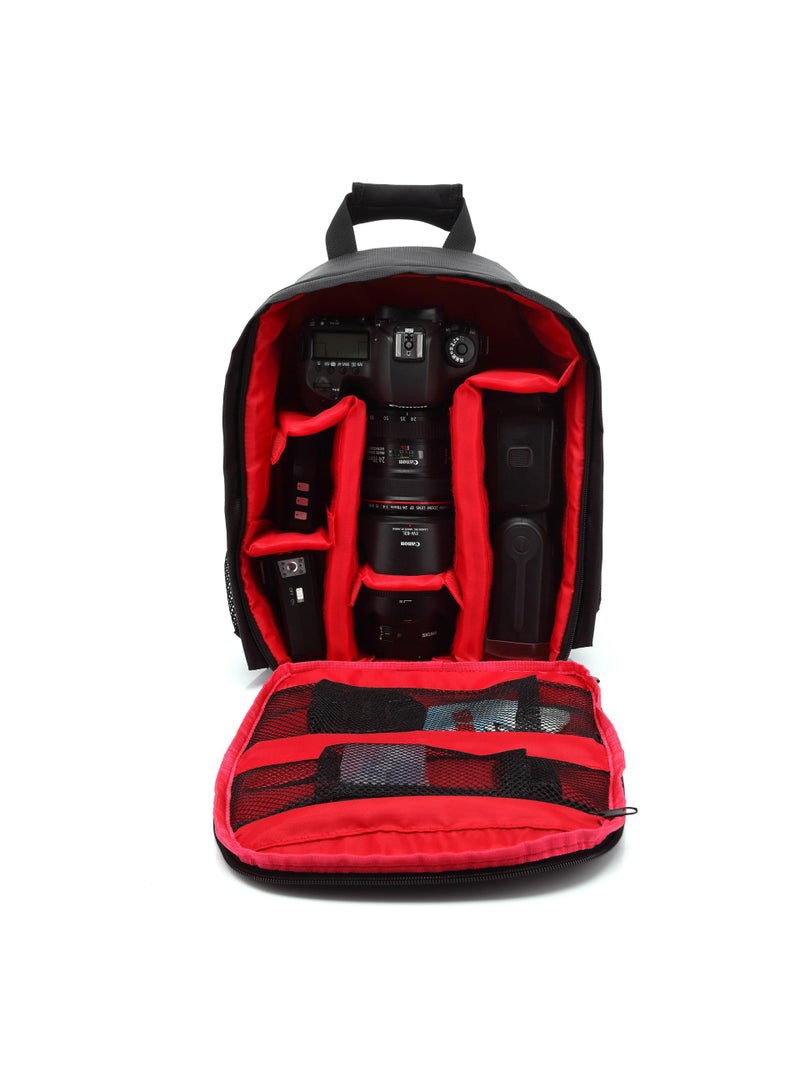 1 PCS Nylon DSLR Camera Backpack With Rain Cover Red - Image 1