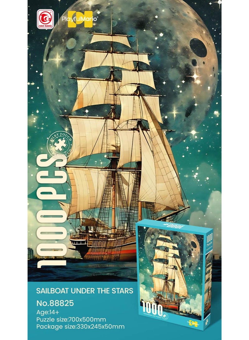 "Sailboat Under the Stars" Puzzle - 1,000 Pieces of Imagination and Creativity!* Embark on a magical journey among the stars and sailing ships with this luxurious puzzle!* Each piece takes you on an adventure... and brings you peace and satisfaction after completion!* - Image 1