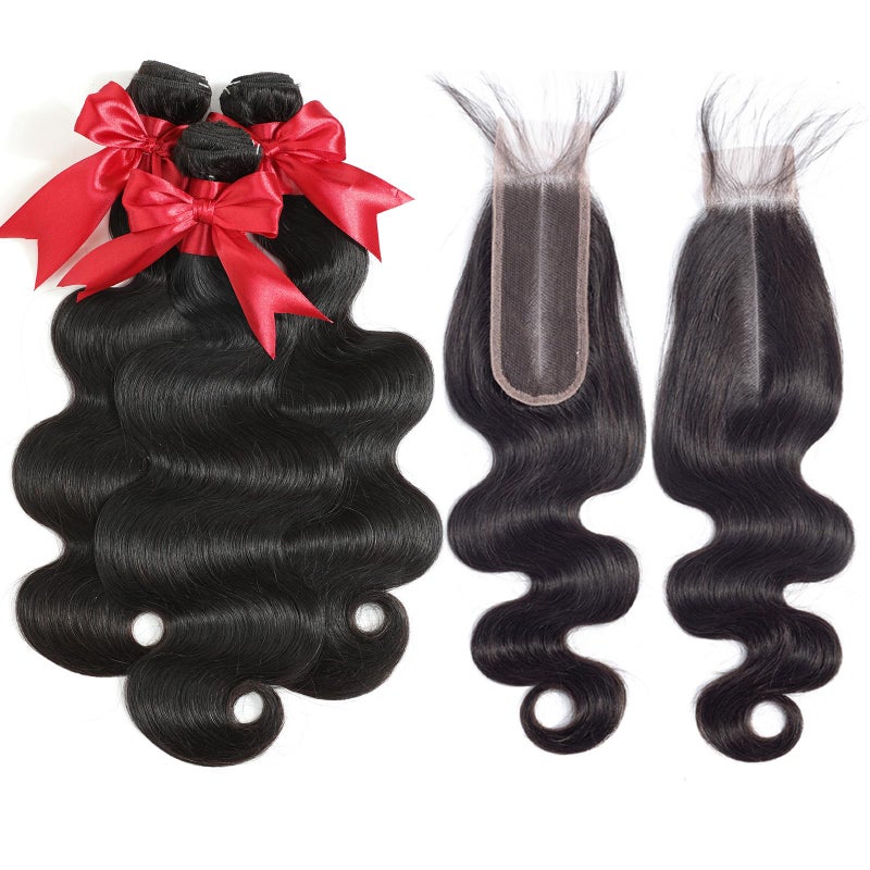 YIBUSI 12A Human Hair Bundles with 2x6 Closure 18 20 22 with 16 Inch Brazilian Body Wave 3 Bundles Human Hair with 2x6 HD Lace Closure 100% Unprocessed Virgin Human Hair Weave - Image 2
