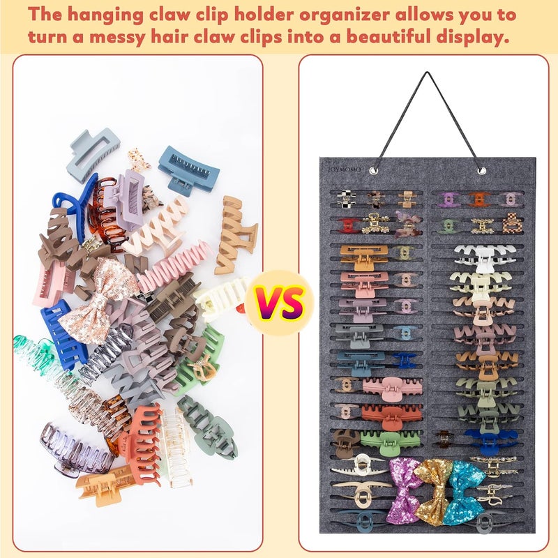 JOYMOMO Women Hanging Hair Clip Organizer Display Hair Bows Stand Hanger Claw Clip Storage (Grey) - Image 2