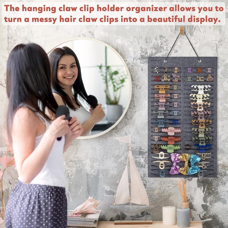 JOYMOMO Women Hanging Hair Clip Organizer Display Hair Bows Stand Hanger Claw Clip Storage (Grey) - Image 5