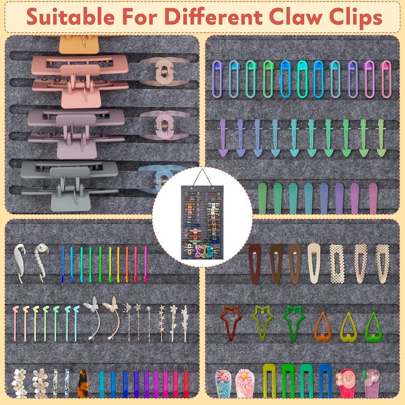 JOYMOMO Women Hanging Hair Clip Organizer Display Hair Bows Stand Hanger Claw Clip Storage (Grey) - Image 4