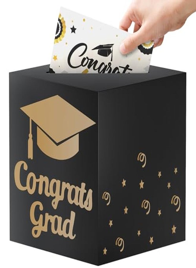OLANRUN 9" Graduation Card Box, Graduation Decorations class of 2025 - Congrats Grad Foldable Cardboard Graduation Money Box for 2025 Graduation Party Decoration (Black) - Image 1