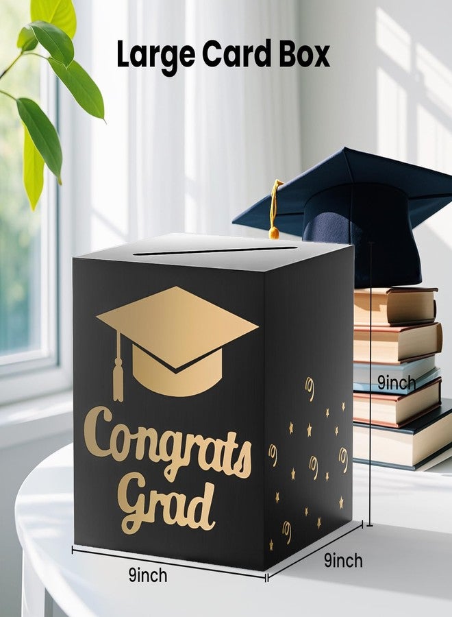 OLANRUN 9" Graduation Card Box, Graduation Decorations class of 2025 - Congrats Grad Foldable Cardboard Graduation Money Box for 2025 Graduation Party Decoration (Black) - Image 3