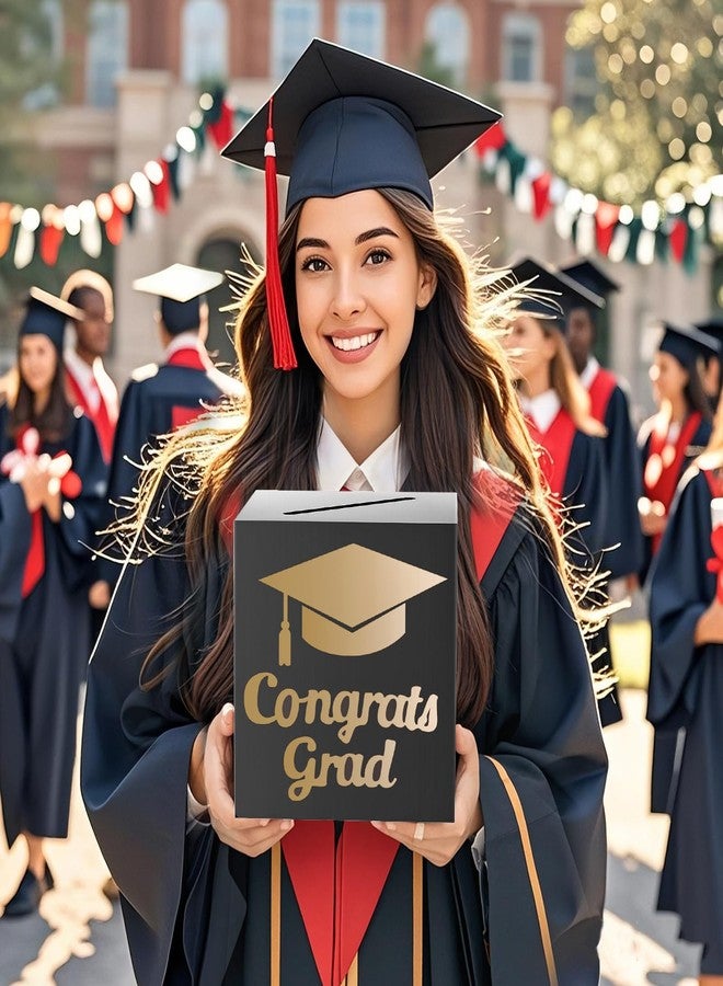 OLANRUN 9" Graduation Card Box, Graduation Decorations class of 2025 - Congrats Grad Foldable Cardboard Graduation Money Box for 2025 Graduation Party Decoration (Black) - Image 2