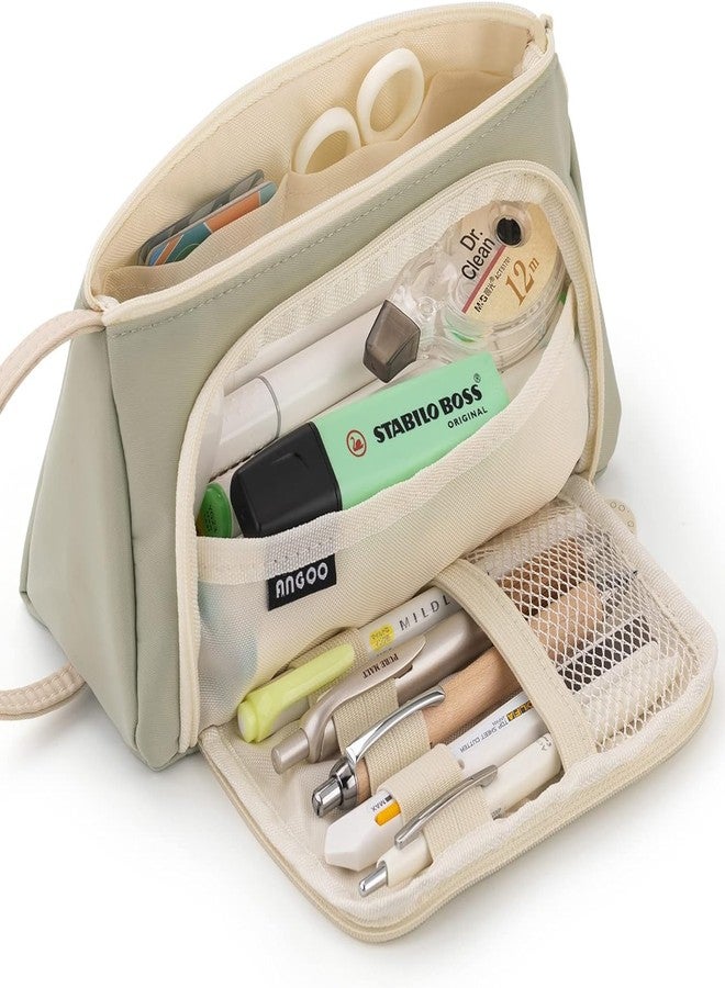 DROPOSALE Small Pencil Case Zipper Pencil Case Student Pencil pecnil case Cosmetic Bag Office Stationery Organizer for Teen School-Beige (Zoom Light Green) - Image 1