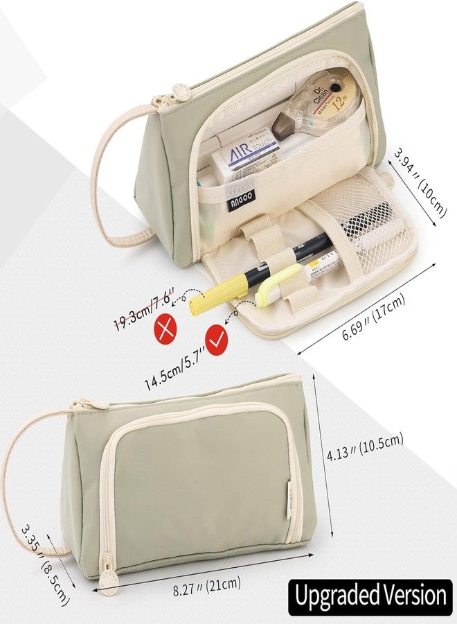 DROPOSALE Small Pencil Case Zipper Pencil Case Student Pencil pecnil case Cosmetic Bag Office Stationery Organizer for Teen School-Beige (Zoom Light Green) - Image 3