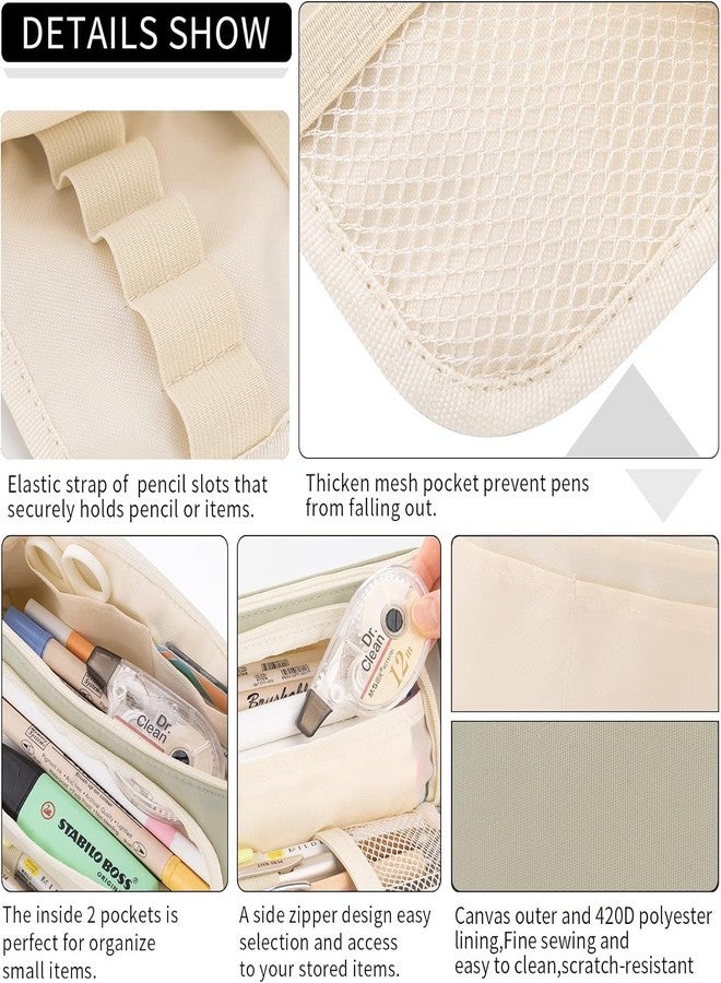 DROPOSALE Small Pencil Case Zipper Pencil Case Student Pencil pecnil case Cosmetic Bag Office Stationery Organizer for Teen School-Beige (Zoom Light Green) - Image 5