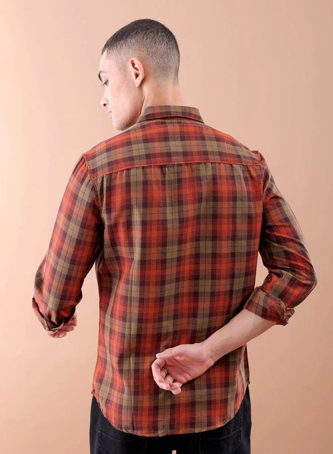 شركة المرآب الهندية Men Regular Fit Checkered Full Sleeves Cutaway Collar Casual Shirt