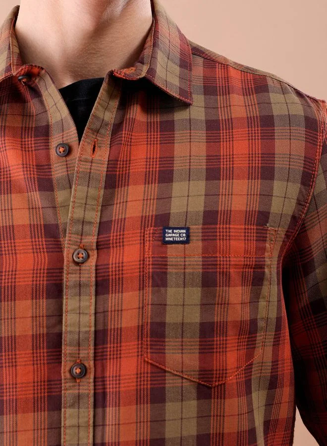 شركة المرآب الهندية Men Regular Fit Checkered Full Sleeves Cutaway Collar Casual Shirt