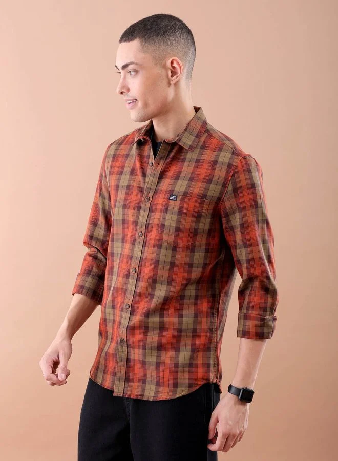 شركة المرآب الهندية Men Regular Fit Checkered Full Sleeves Cutaway Collar Casual Shirt