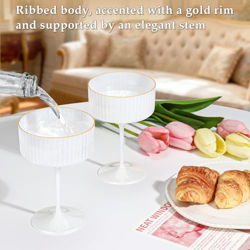 XUWAIDSGN 12 PCS Champagne Martini Glasses Acrylic Pearl White 10 oz Espresso Martini Glasses Gold Rim Acrylic Ribbed Coupe Glasses Vintage Cocktail Glass Champagne Coupe Cup For Wedding Anniversary - Image 3