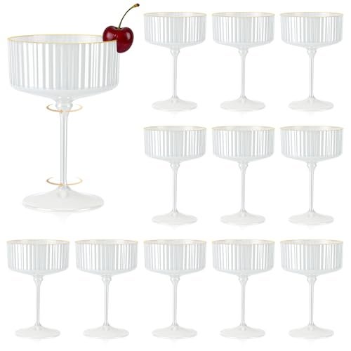 XUWAIDSGN 12 PCS Champagne Martini Glasses Acrylic Pearl White 10 oz Espresso Martini Glasses Gold Rim Acrylic Ribbed Coupe Glasses Vintage Cocktail Glass Champagne Coupe Cup For Wedding Anniversary - Image 1