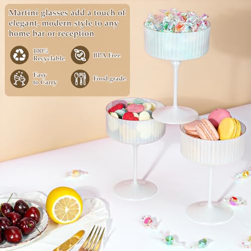 XUWAIDSGN 12 PCS Champagne Martini Glasses Acrylic Pearl White 10 oz Espresso Martini Glasses Gold Rim Acrylic Ribbed Coupe Glasses Vintage Cocktail Glass Champagne Coupe Cup For Wedding Anniversary - Image 4