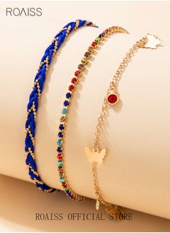 roaiss 3Pcs Colorful Anklet Bracelet Set Blue Pendant Extension Chain Alloy Dainty Foot Jewelry for Women Girls Perfect Gift Birthday Valentine's Day Multicolor  - Image 2