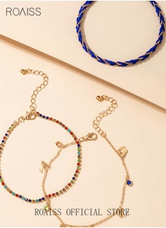 roaiss 3Pcs Colorful Anklet Bracelet Set Blue Pendant Extension Chain Alloy Dainty Foot Jewelry for Women Girls Perfect Gift Birthday Valentine's Day Multicolor  - Image 4