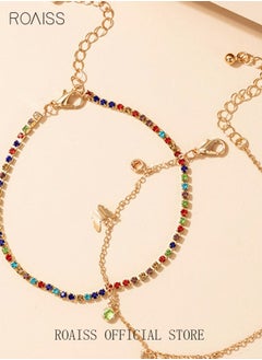 roaiss 3Pcs Colorful Anklet Bracelet Set Blue Pendant Extension Chain Alloy Dainty Foot Jewelry for Women Girls Perfect Gift Birthday Valentine's Day Multicolor  - Image 5