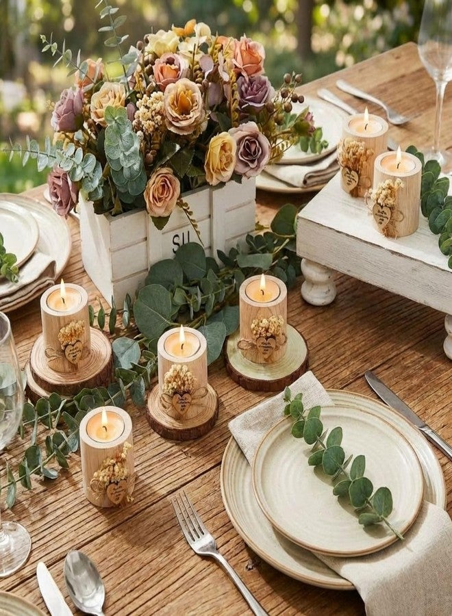 Otuuz 24 Pcs Rustic Wedding Party Favor Candle Holders Bridal Shower Favors Wooden Candles Favors Gifts Souvenirs for Guest Romantic Gifts Wedding Decorations (Light Brown) - Image 5
