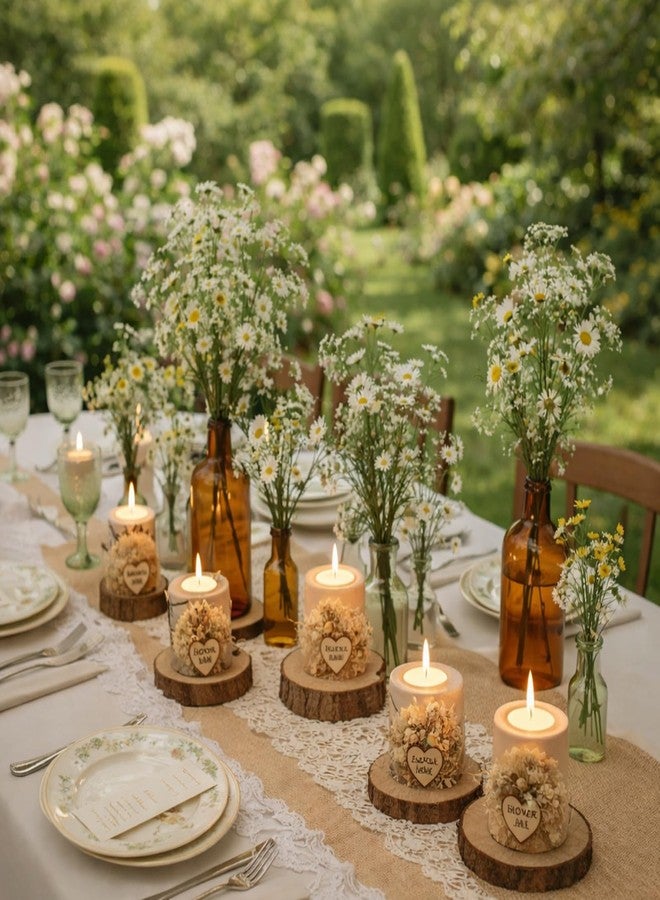Otuuz 24 Pcs Rustic Wedding Party Favor Candle Holders Bridal Shower Favors Wooden Candles Favors Gifts Souvenirs for Guest Romantic Gifts Wedding Decorations (Light Brown) - Image 4
