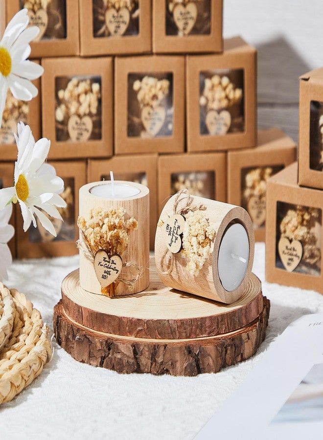 Otuuz 24 Pcs Rustic Wedding Party Favor Candle Holders Bridal Shower Favors Wooden Candles Favors Gifts Souvenirs for Guest Romantic Gifts Wedding Decorations (Light Brown) - Image 3