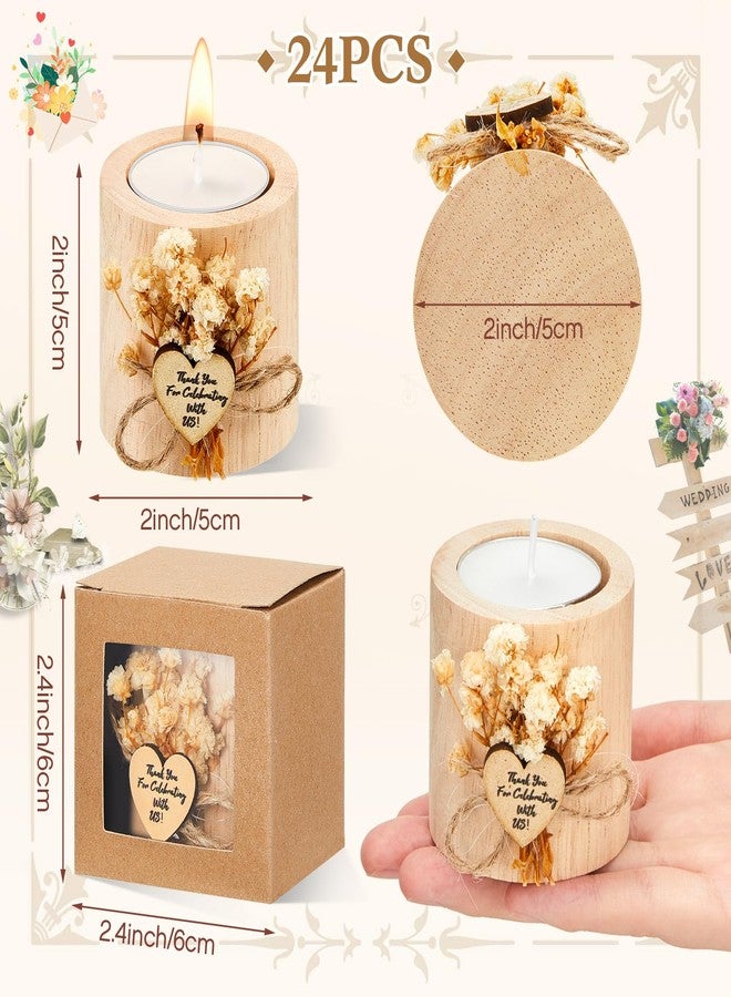 Otuuz 24 Pcs Rustic Wedding Party Favor Candle Holders Bridal Shower Favors Wooden Candles Favors Gifts Souvenirs for Guest Romantic Gifts Wedding Decorations (Light Brown) - Image 2