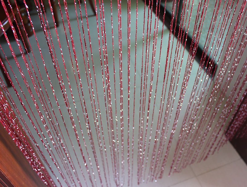 Eyotool 1x2 M Door String Curtain Rare Flat Silver Ribbon Thread Fringe Window Panel Room Divider Cute Strip Tassel for Wedding Coffee House Restaurant Parts, Claret - Image 4