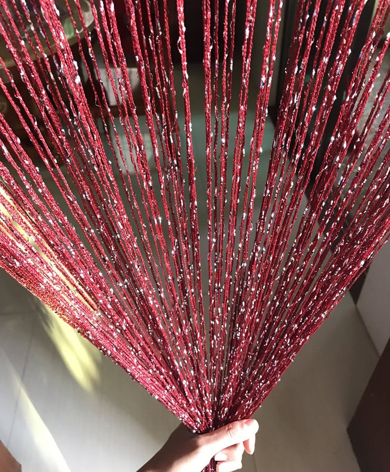 Eyotool 1x2 M Door String Curtain Rare Flat Silver Ribbon Thread Fringe Window Panel Room Divider Cute Strip Tassel for Wedding Coffee House Restaurant Parts, Claret - Image 2