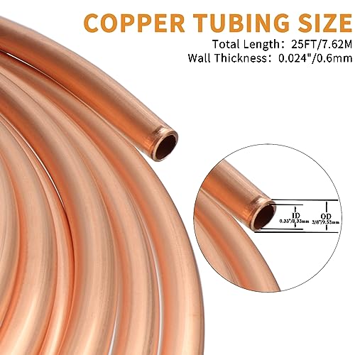 ELECTRAPICK Copper Tubing 3/8" OD x 21/64" ID x 25 Ft, T2 Pure Copper Tubes Soft Coil, Metal Round Seamless Pipe Tubing for Air Conditioning Refrigerator, Industry,DIY - Image 2