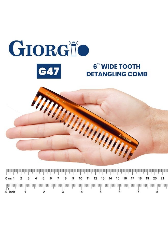 جورجيو مشط فك تشابك الشعر G47 كبير 6 بوصات، أسنان واسعة للشعر الكثيف المجعد والمتموج. مشط فك تشابك الشعر الطويل للشعر الرطب والجاف. مصنوع يدويًا من السليلوز عالي الجودة، مقطوع بالمنشار، مصقول يدويًا، صدفة سلحفاة - Image 2