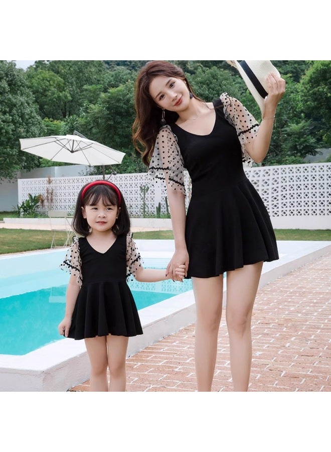 Loquat Parent-child Swimsuit Mother And Daughter Summer Split Skirt Swimsuit Girl Girl Cute Princess Beach Hot Spring Swimsuit-Color:Adult Black- - Image 4