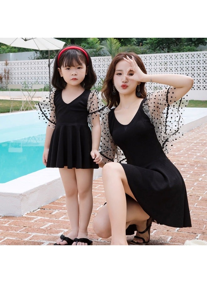 Loquat Parent-child Swimsuit Mother And Daughter Summer Split Skirt Swimsuit Girl Girl Cute Princess Beach Hot Spring Swimsuit-Color:Adult Black- - Image 2