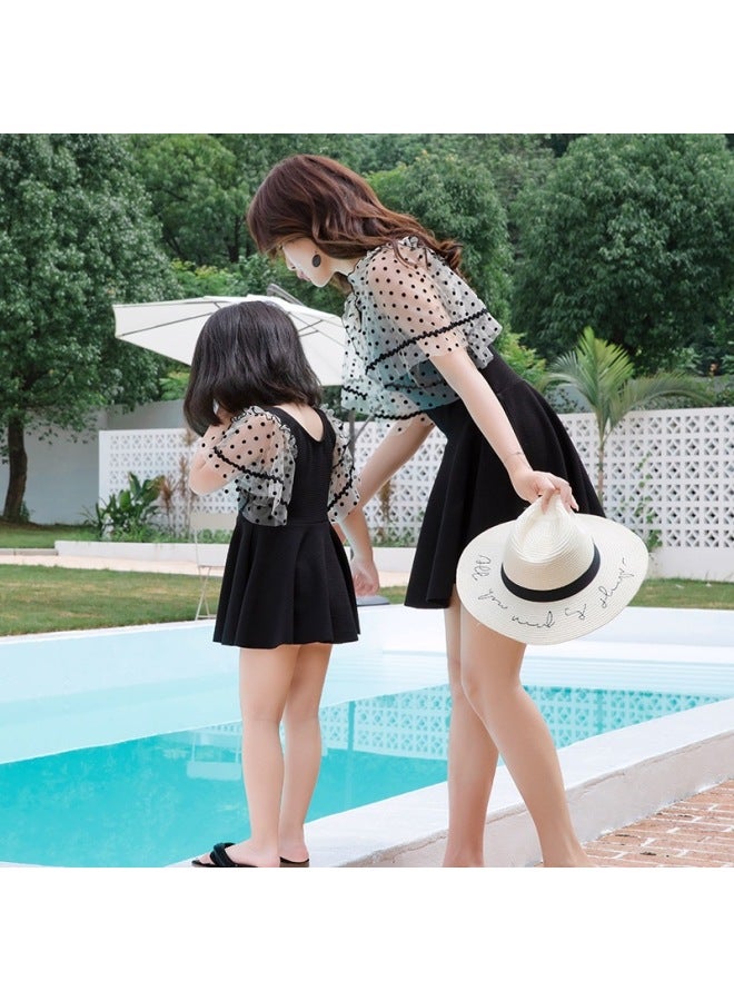 Loquat Parent-child Swimsuit Mother And Daughter Summer Split Skirt Swimsuit Girl Girl Cute Princess Beach Hot Spring Swimsuit-Color:Adult Black- - Image 3