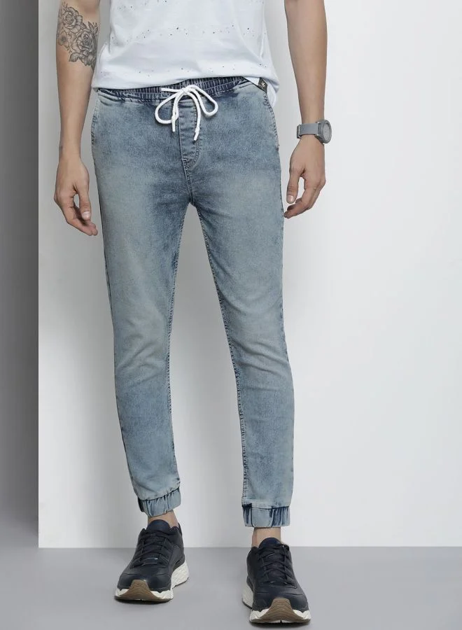 The Indian Garage Co Men Slim Fit Solid Mid-Rise Stretchable Denim Joggers