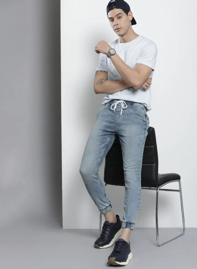 The Indian Garage Co Men Slim Fit Solid Mid-Rise Stretchable Denim Joggers
