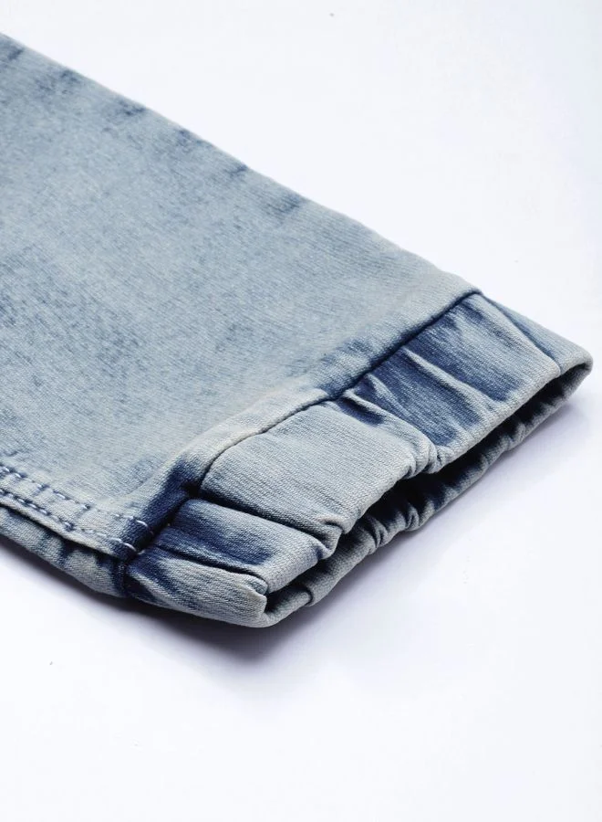 The Indian Garage Co Men Slim Fit Solid Mid-Rise Stretchable Denim Joggers