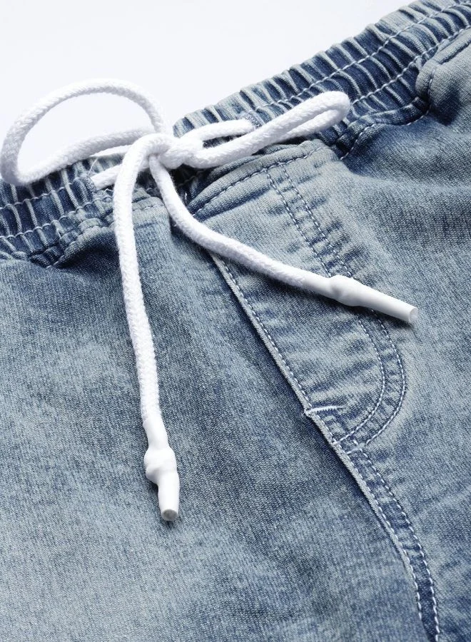 The Indian Garage Co Men Slim Fit Solid Mid-Rise Stretchable Denim Joggers