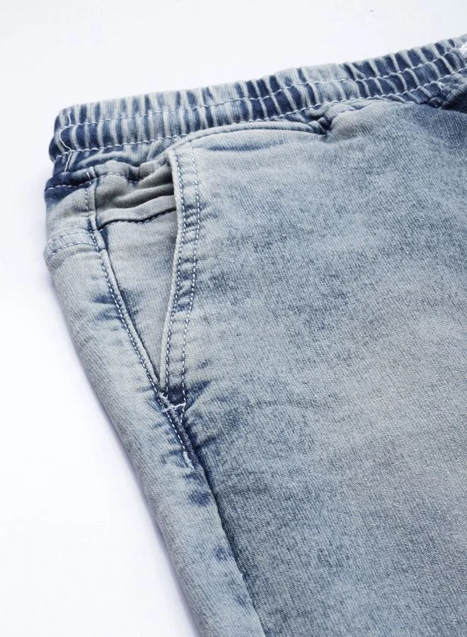 The Indian Garage Co Men Slim Fit Solid Mid-Rise Stretchable Denim Joggers