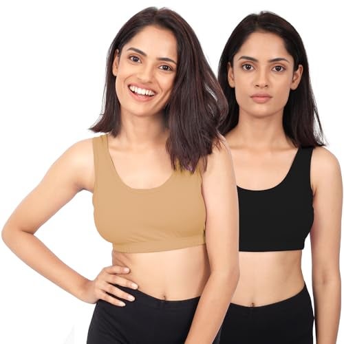 DChica Sports Bra for Women Broad Strap Full Coverage Non-Padded Bra, Cotton Wire-Free Everyday Teenager Bras for Womens & Girls, Perfect for Activewear, Gym Exercise, Yoga & Jogging (Pack of 2) - Image 1