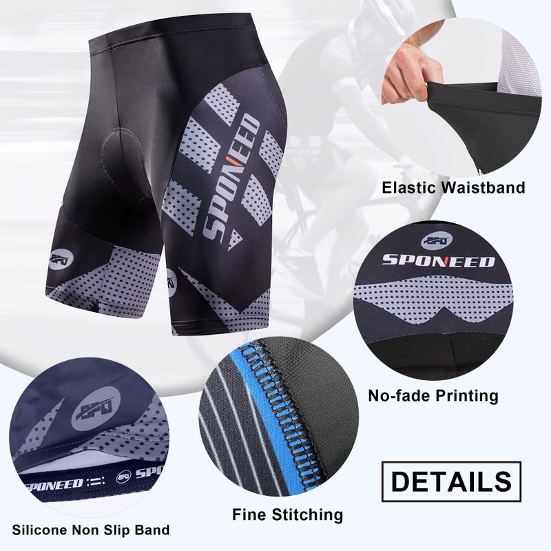 sponeed Biking Shorts with Padding Bicycle Chamois Compression Pants Padded Biker Clothing US S Grey - Image 3