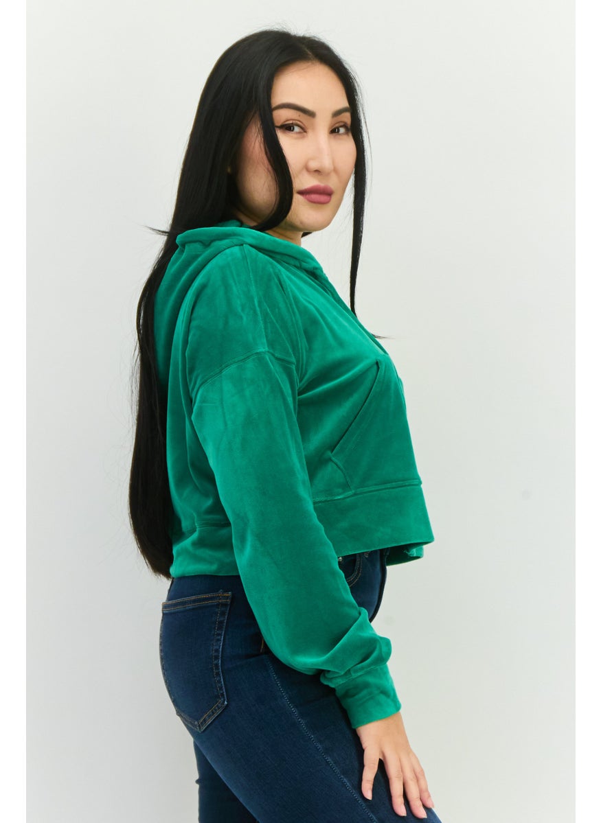 NIA Women Hooded Plain Sweatshirt, Green  - Image 2