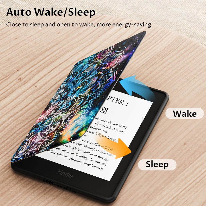 VORI TPU Case for 6" Kindle Paperwhite (10th Generation, 2018 Release), Water-Safe Protective Slimshell Smart Cover with Auto Sleep/Wake for Amazon Kindle Paperwhite 2018 E-Reader, Mandalas Galaxy - Image 3