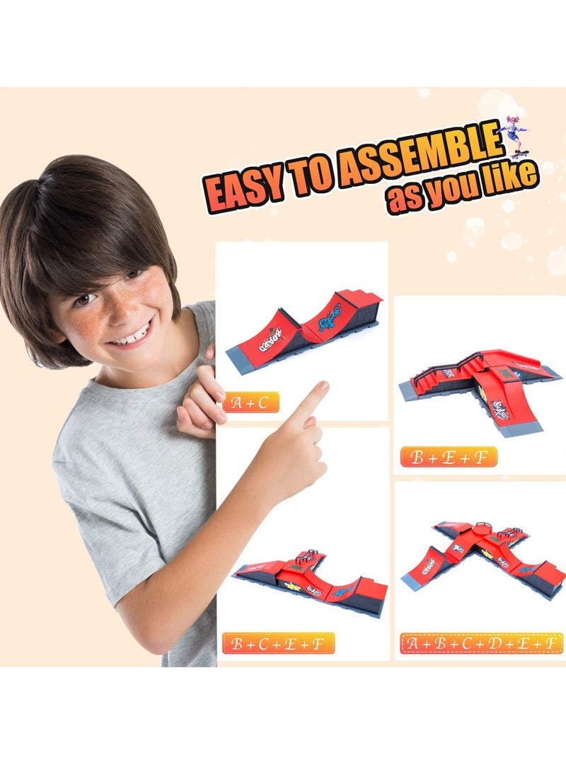 KASTWAVE Finger Skateboard Ramp Set, Mini Finger Skateboard and Ramp Accessories Set, Props Deck Track Ultimate Park Set, Ramps Fingerskate Toy Set for Kids Birthday Gift (D) - Image 4